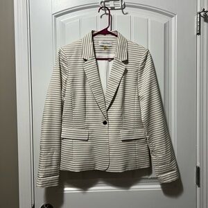Calvin Klein White and Tan Striped Blazer